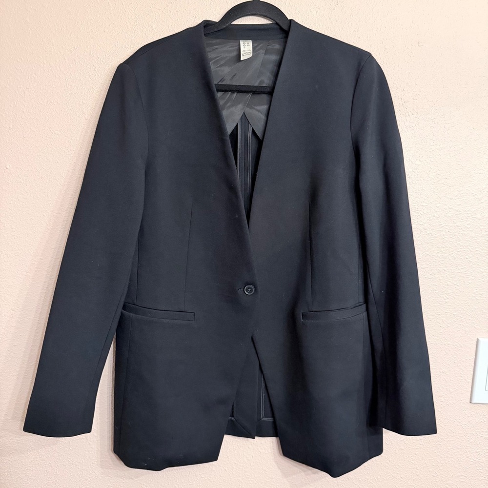 Spanx The Perfect Oversized Blazer Black Single Button Collarless 20384R Medium